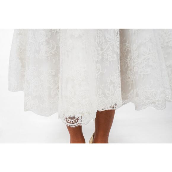 Vintage 50s White Lace Short Wedding Dress Full Tulle Skirt and Button Back | XS - Picture 9 of 10